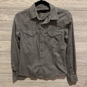 RALPH LAUREN Women’s Black and White Plaid Pearl Button Down Western Shirt 8